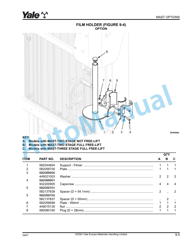 Yale D847 MS12X, MS14X, MS16X, MS20X Parts Manual 550191446 3 Yale D847 MS12X, MS14X, MS16X, MS20X Parts Manual 550191446 - Image 3