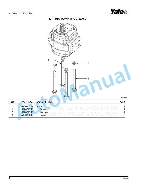 Alternative view of Yale D849 MR14, MR16, MR16HD, MR16N, MR20, MR20HD, MR25 Parts Manual 550066256