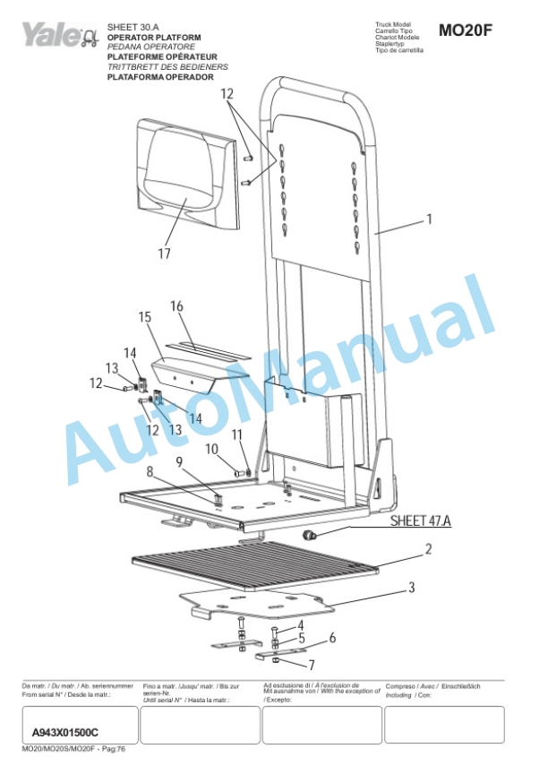 Yale D857 - A943 MO20, MO20S, MO20F Parts Manual 524235889 2 Yale D857 - A943 MO20, MO20S, MO20F Parts Manual 524235889-2