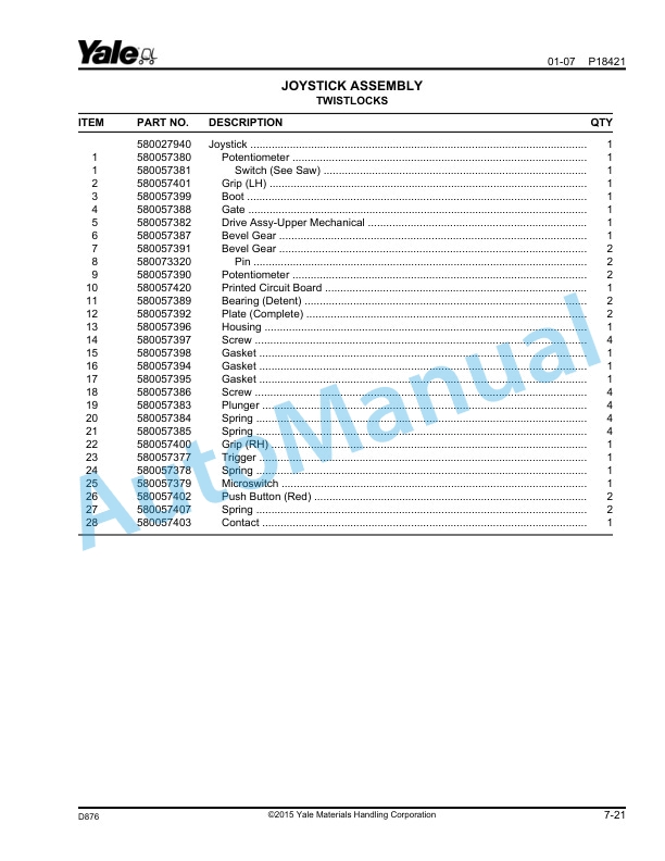 Alternative view of Yale D876 GDP170-280DB, GLP170-280DB Parts Manual 524295468