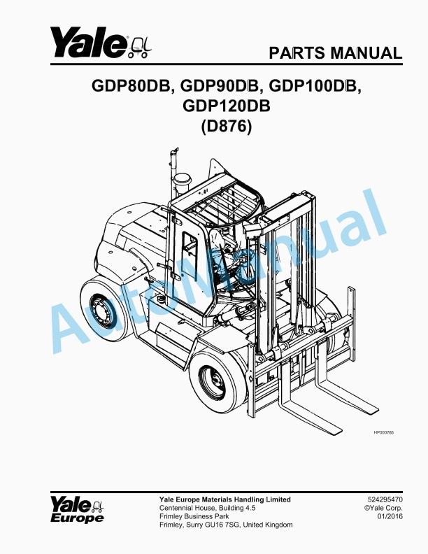 Yale D876 GDP80DB, GDP90DB, GDP100DB, GDP120DB Parts Manual 524295470