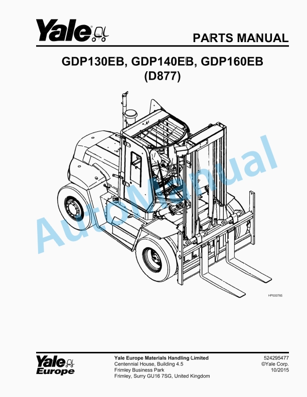 Yale D877 GDP-GLP300EB, GDP-GLP330EB, GD-GLPP360EB Parts Manual 524295475