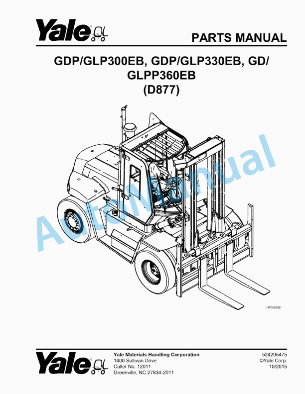 Yale D877 GDP130EB, GDP140EB, GDP160EB Parts Manual 524295477