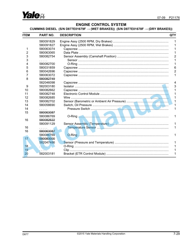Alternative view of Yale D877 GDP130EB, GDP140EB, GDP160EB Parts Manual 524295477