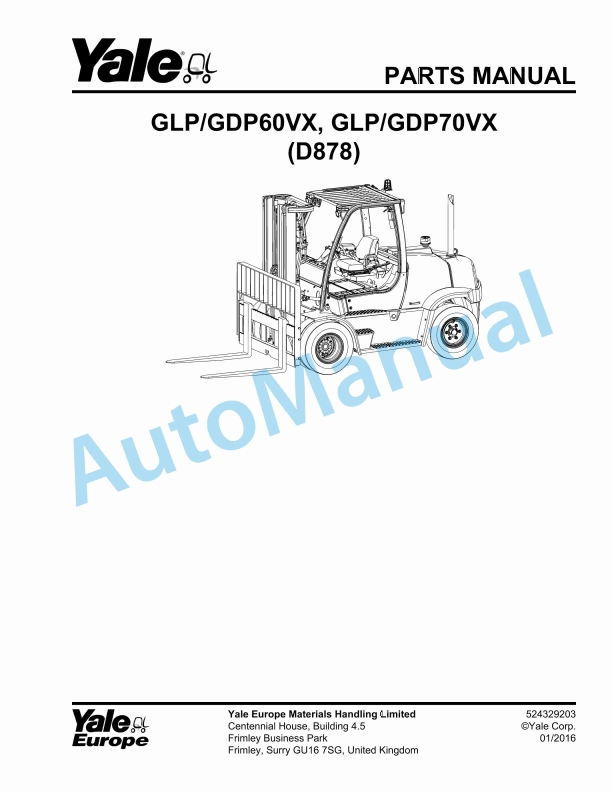 Yale D878 GLP-GDP60VX, GLP-GDP70VX Parts Manual 524329203