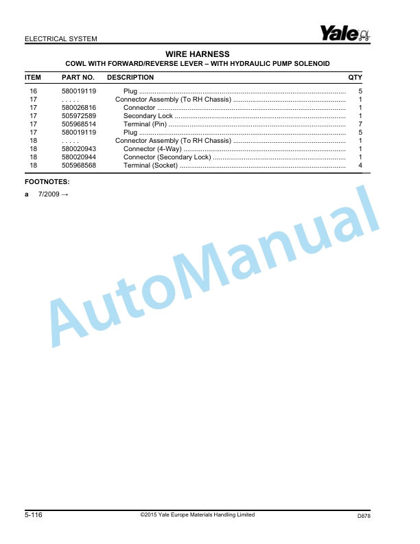 Alternative view of Yale D878 GLP-GDP60VX, GLP-GDP70VX Parts Manual 524329203