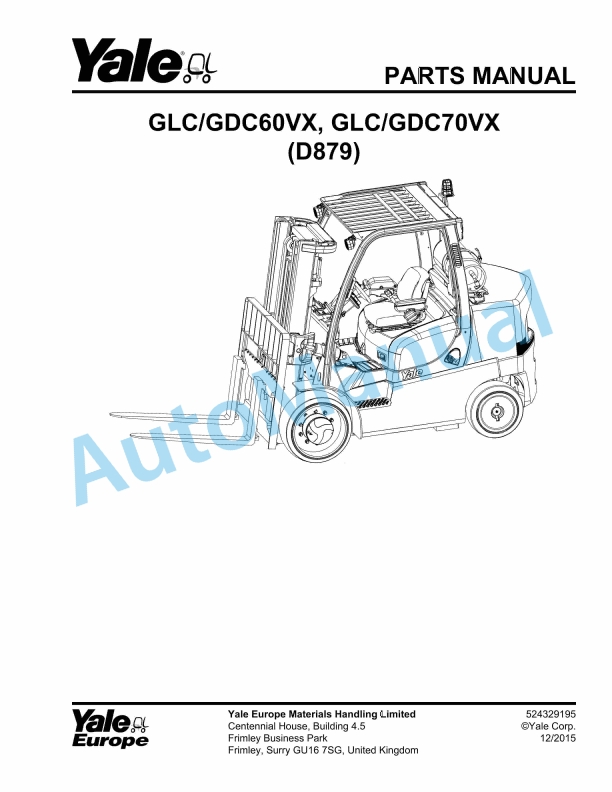 Yale D879 GLC-GDC60VX, GLC-GDC70VX Parts Manual 524329195