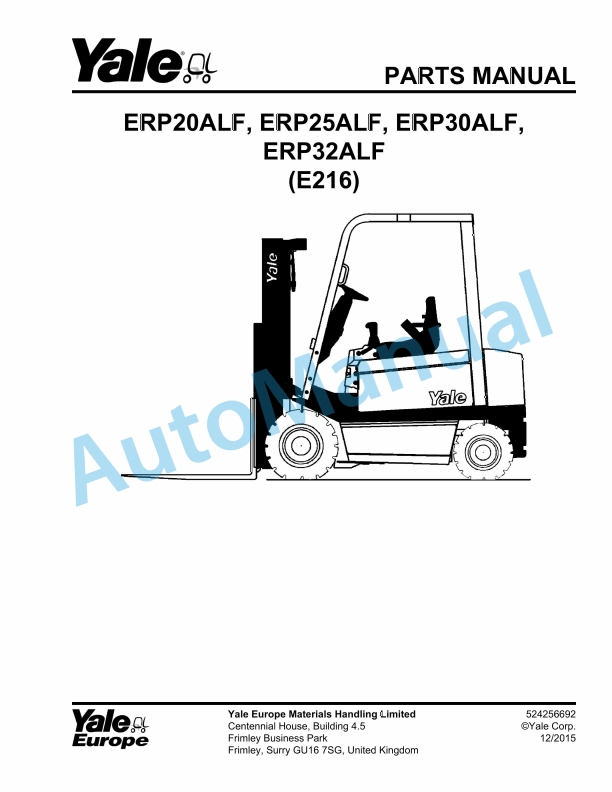 Yale E216 ERP20ALF, ERP25ALF, ERP30ALF, ERP32ALF Parts Manual 524256692