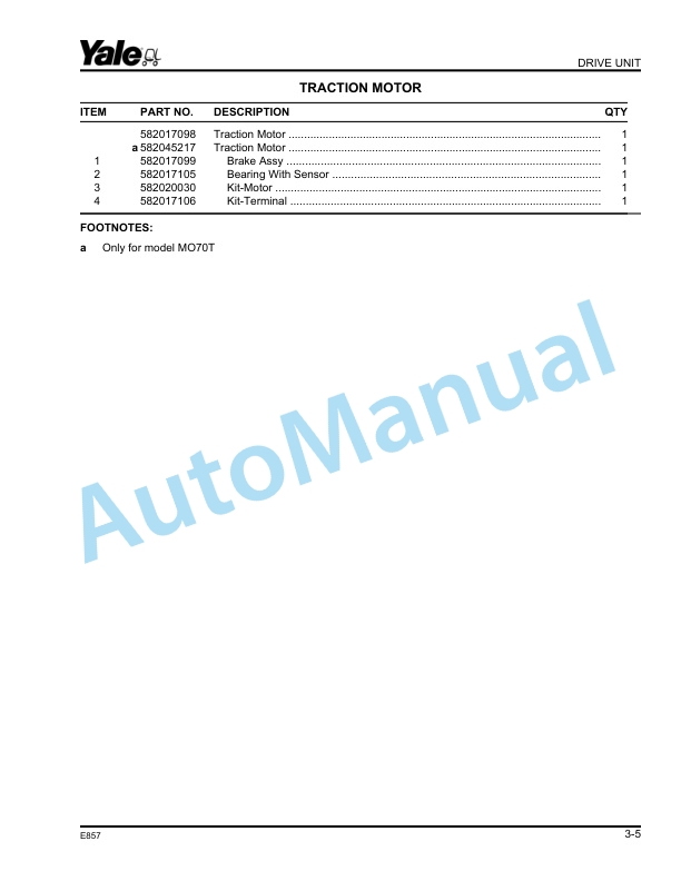 Alternative view of Yale E875 MO20, MO25, MO20P, MO10L, MO50T, MO70T Parts Manual 550035922