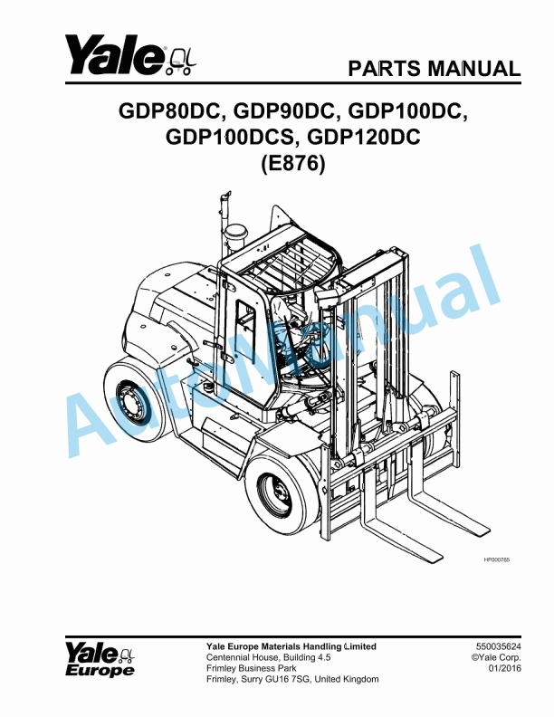 Yale E876 GDP80DC, GDP90DC, GDP100DC, GDP100DCS, GDP120DC Parts Manual 550035624