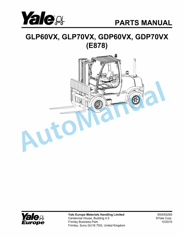 Yale E878 GLP60VX, GLP70VX, GDP60VX, GDP70VX Parts Manual 550055265