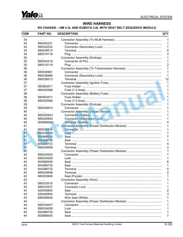 Alternative view of Yale E878 GLP60VX, GLP70VX, GDP60VX, GDP70VX Parts Manual 550055265