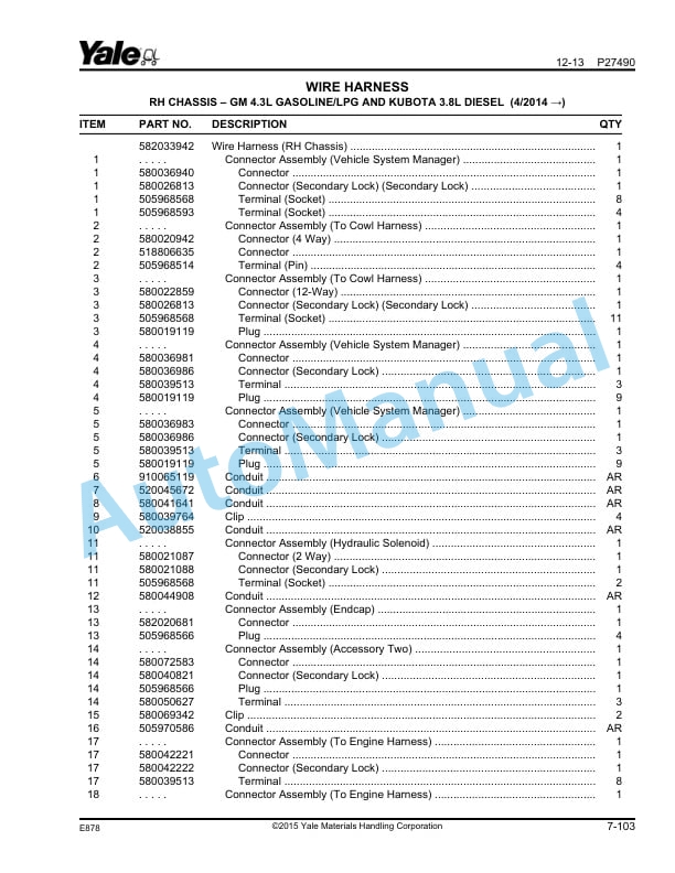 Alternative view of Yale E878 GP-GLP-GDP135VX, GP-GLP-GDP155VX Parts Manual 550055262