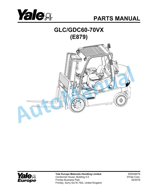 Yale E879 GLC-GDC60-70VX Parts Manual 550048578