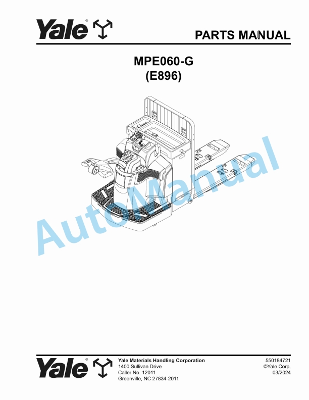 Yale E896 MPE060-G Parts Manual 550184721