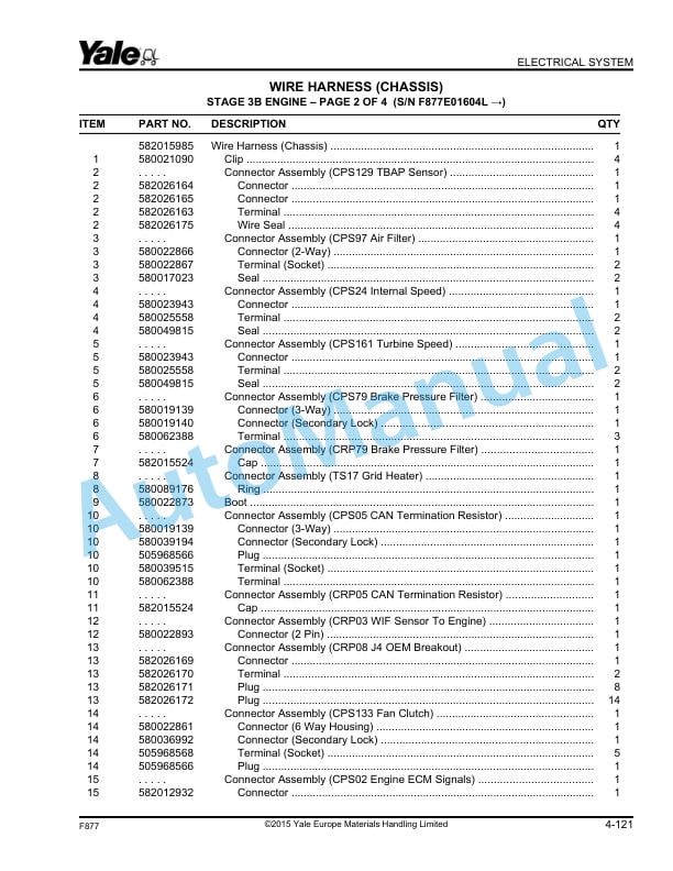 Alternative view of Yale F877 GDP130EC, GDP140EC, GDP160EC Parts Manual 550061716
