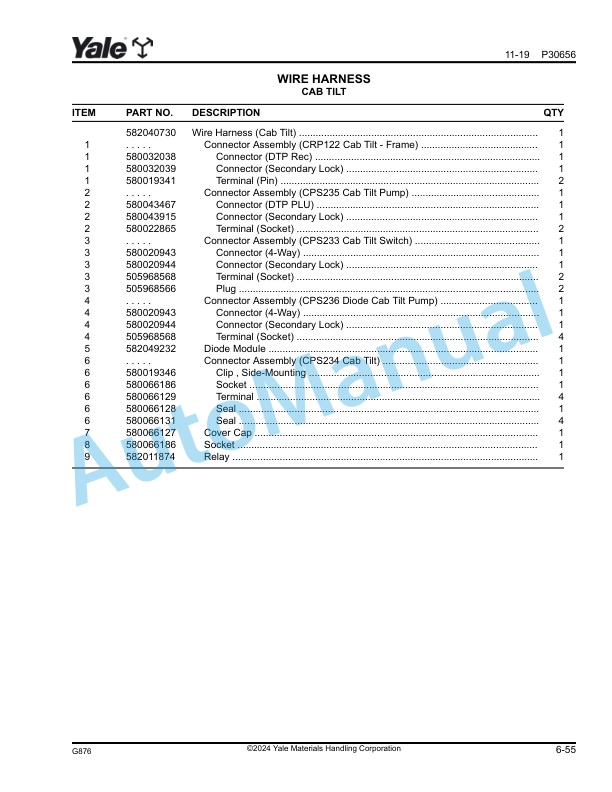 Alternative view of Yale G876 GDP190DC, GDP210DC, GDP230DC, GDP230DCS, GDP250DC, GDP280DC Parts Manual 550123381