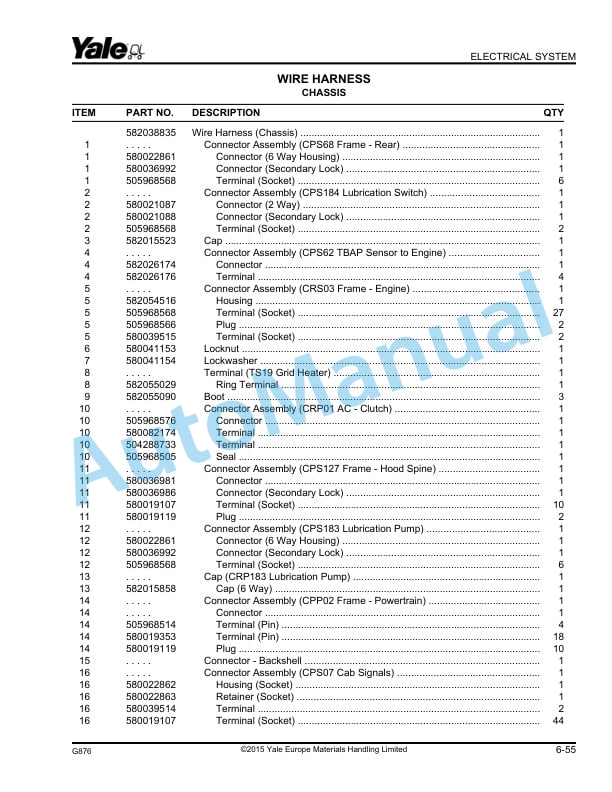 Alternative view of Yale G876 GDP80DC, GDP90DC, GDP100DC, GDP100DCS, GDP120DC Parts Manual 550123384