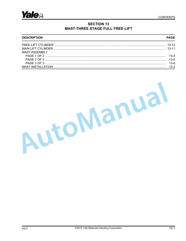 Yale G877 GDP300EC, GDP330DC, GDP360EC Parts Manual 550135569 5 Yale G877 GDP300EC, GDP330DC, GDP360EC Parts Manual 550135569 - Image 5
