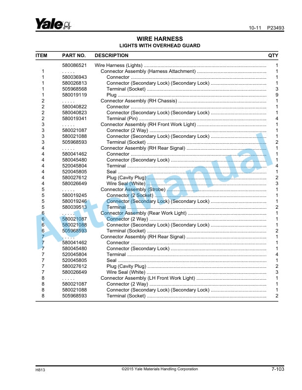 Alternative view of Yale H813 GP-GLP-GDP080, 090, 100, 110, 120VX Parts Manual 550048583