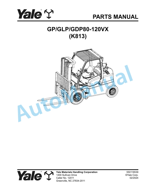Yale K813 GP-GLP-GDP80-120VX Parts Manual 550118539