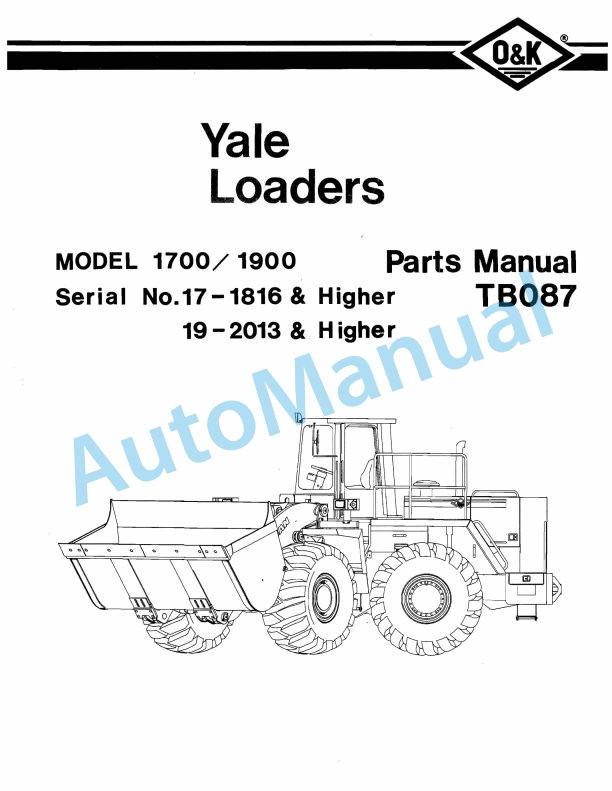 Yale TB087 O-K 1700-1900 Loader Parts Manual 2022989