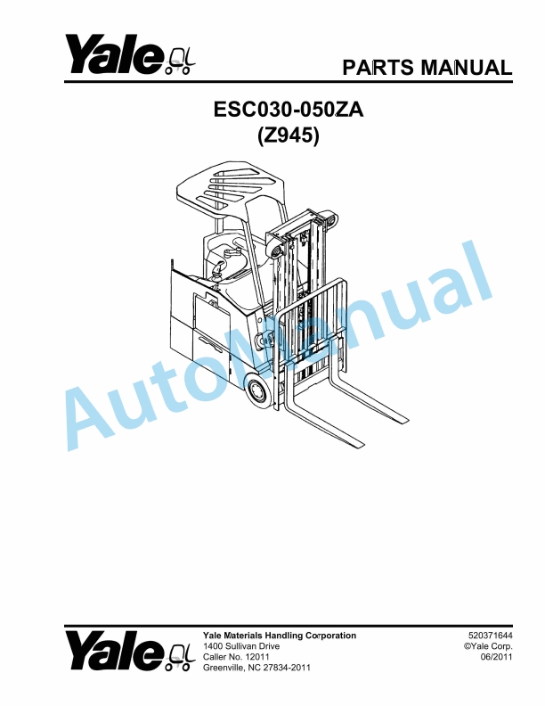Yale Z945 ESC030-050ZA Parts Manual 520371644