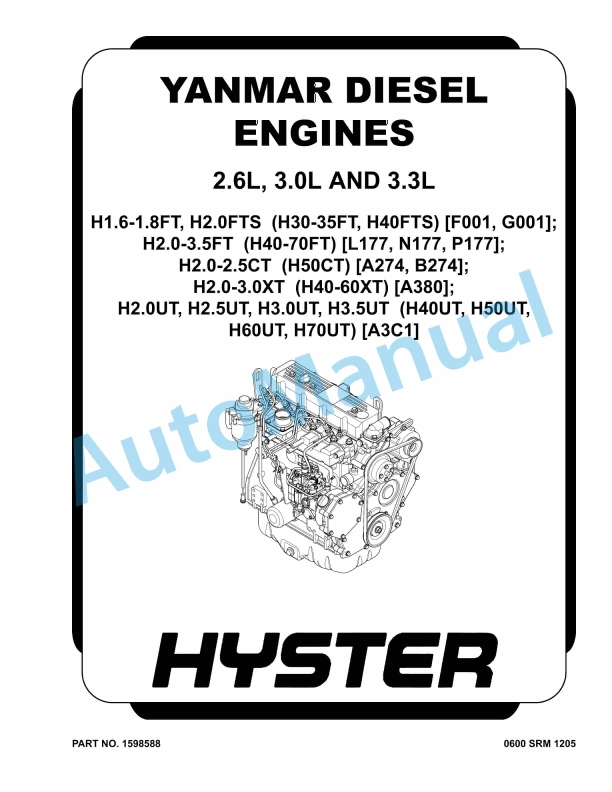 Hyster 2.6L, 3.0L, 3.3L Yanmar Diesel Engines Maintenance And Repair