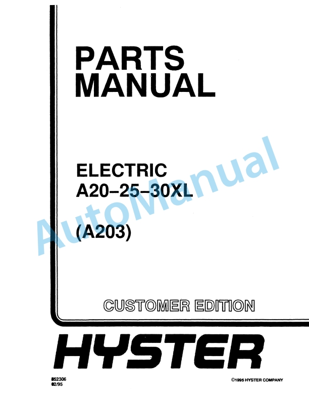 Hyster A20-25-30XL (A203) Electric Parts Manual