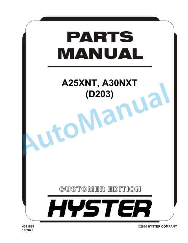 Hyster A25XNT, A30NXT (D203) Parts Manual