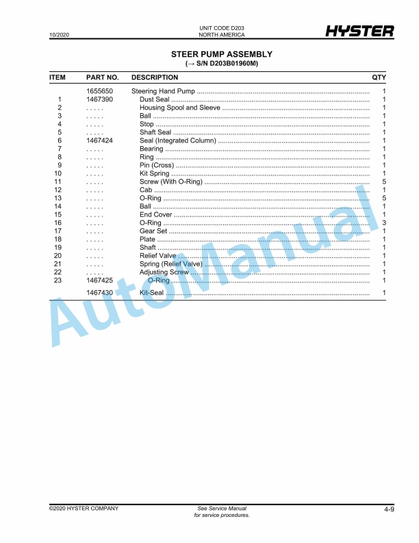 Hyster A25XNT, A30NXT (D203) Parts Manual 2 Hyster A25XNT, A30NXT (D203) Parts Manual - Image 2