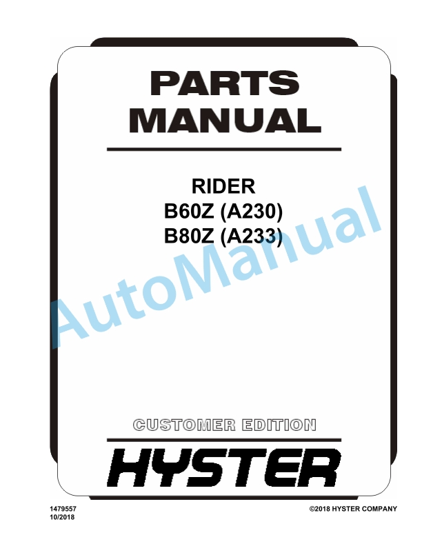 Hyster B60Z (A230), B80Z (A233) Rider Parts Manual