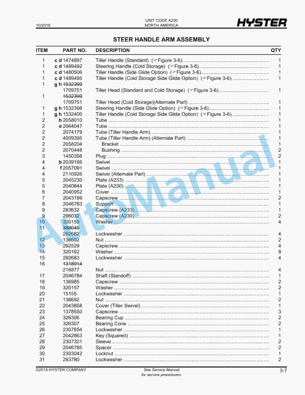 Alternative view of Hyster B60Z (A230), B80Z (A233) Rider Parts Manual