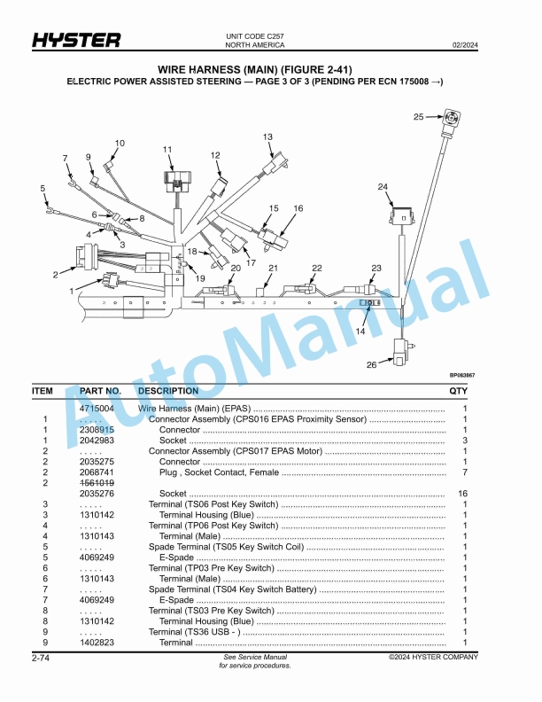Alternative view of Hyster B80ZHD2 (C257), B60ZHD2 (C262) Parts Manual