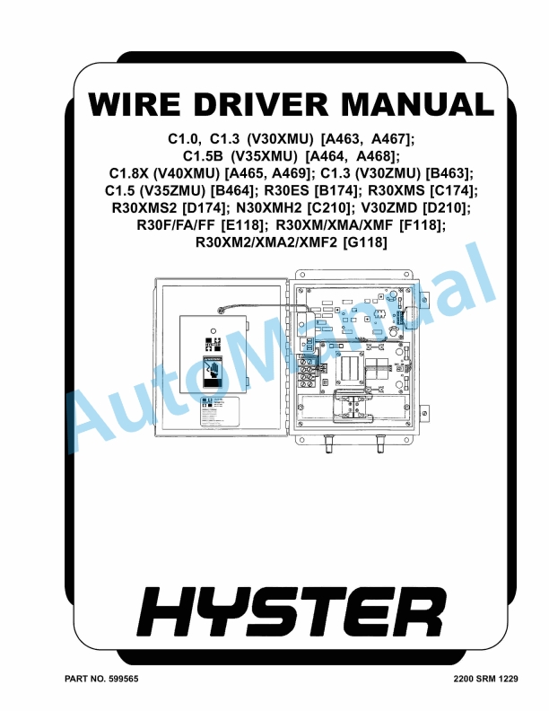 Hyster C1.0 to R30XMF2 Wire Drive Manual Maintenance And Repair