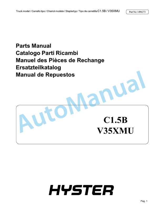Hyster C1.5B V35XMU Parts Manual 1 Hyster C1.5B V35XMU Parts Manual