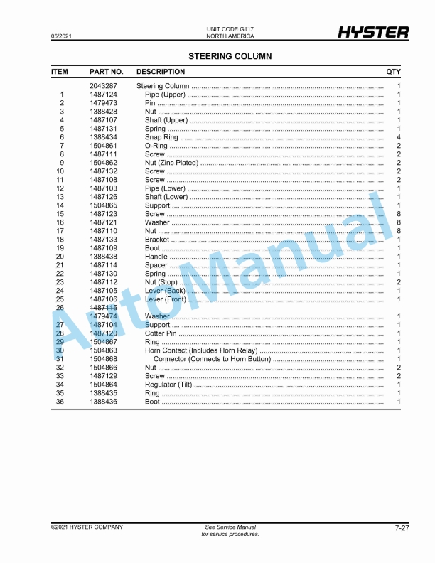 Hyster H1050HD-16CH, H1150HD-16CH (G117) Parts Manual 4 Hyster H1050HD-16CH, H1150HD-16CH (G117) Parts Manual - Image 4