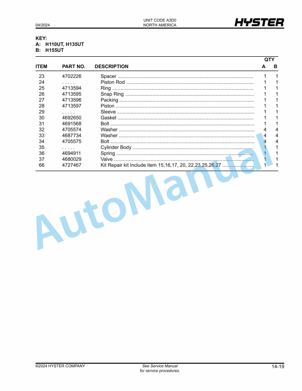 Hyster H110UT, H135UT, H155UT (A3D0) Parts Manual 5 Hyster H110UT, H135UT, H155UT (A3D0) Parts Manual - Image 5