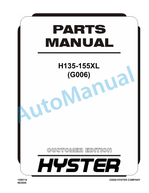 Hyster H135-155XL (G006) Parts Manual 1 Hyster H135-155XL (G006) Parts Manual