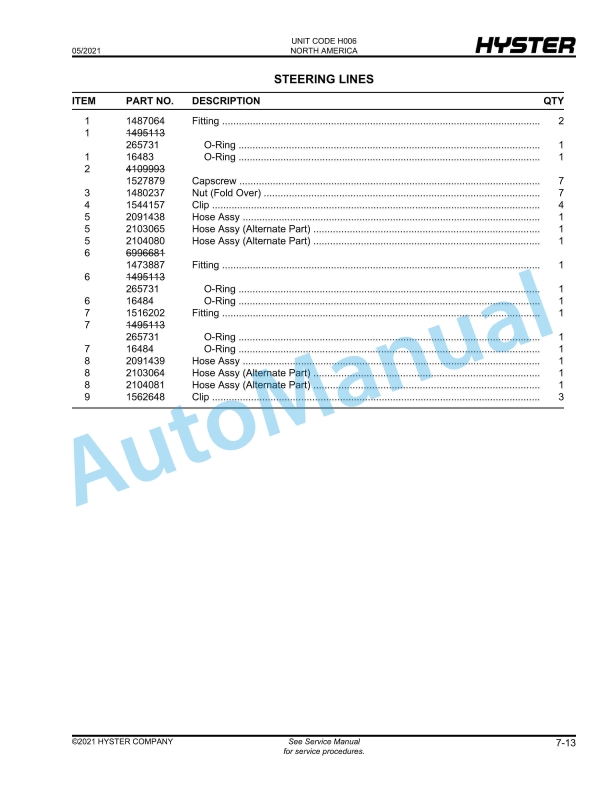 Hyster H135FT, H155FT (H006) Fortis Parts Manual 3 Hyster H135FT, H155FT (H006) Fortis Parts Manual - Image 3