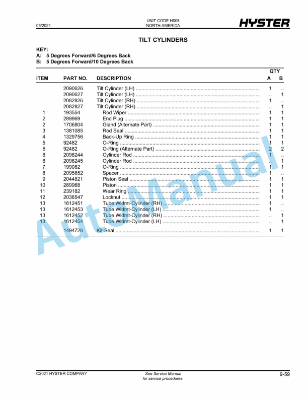 Hyster H135FT, H155FT (H006) Fortis Parts Manual 5 Hyster H135FT, H155FT (H006) Fortis Parts Manual - Image 5