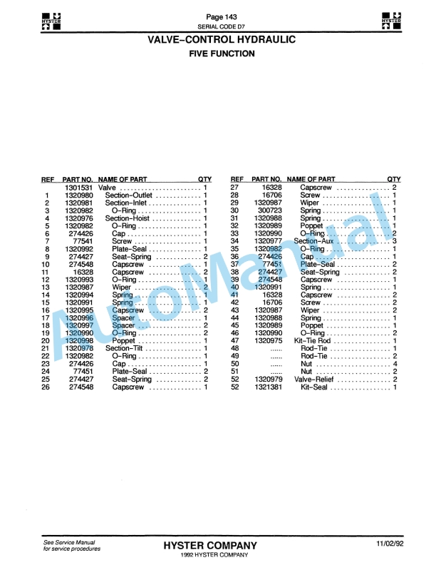Hyster H165-280XL, H8.00-12.00XL (D7) Challenger Parts Manual 4 Hyster H165-280XL, H8.00-12.00XL (D7) Challenger Parts Manual-4