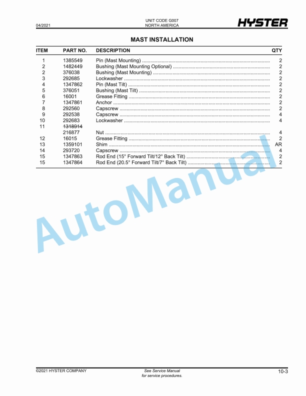Hyster H170-280HD (G007) Challenger Parts Manual 5 Hyster H170-280HD (G007) Challenger Parts Manual - Image 5