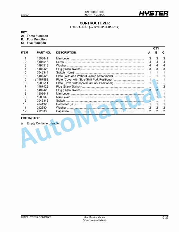 Hyster H300-360HD, H360HD-EC (E019) Challenger Parts Manual 4 Hyster H300-360HD, H360HD-EC (E019) Challenger Parts Manual - Image 4