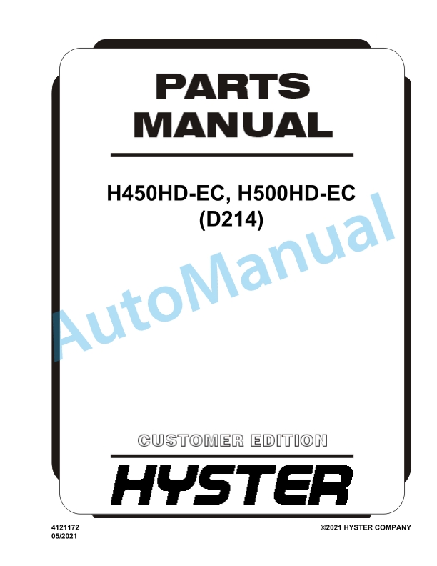 Hyster H450HD-EC, H500HD-EC (D214) Parts Manual 1 Hyster H450HD-EC, H500HD-EC (D214) Parts Manual