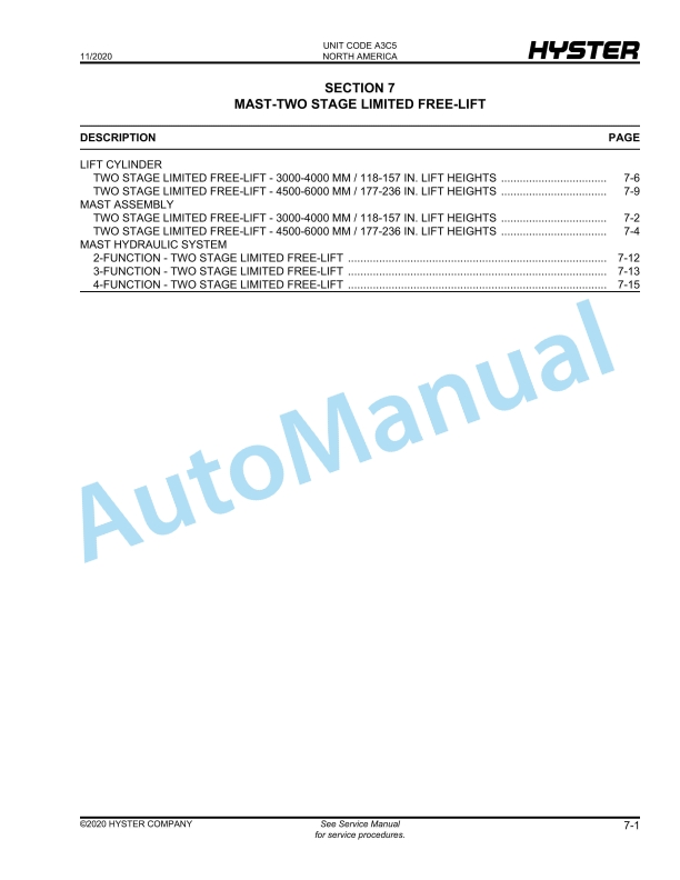 Hyster J30UTT, J35UTT, J40UTT (A3C5) Parts Manual 2 Hyster J30UTT, J35UTT, J40UTT (A3C5) Parts Manual - Image 2