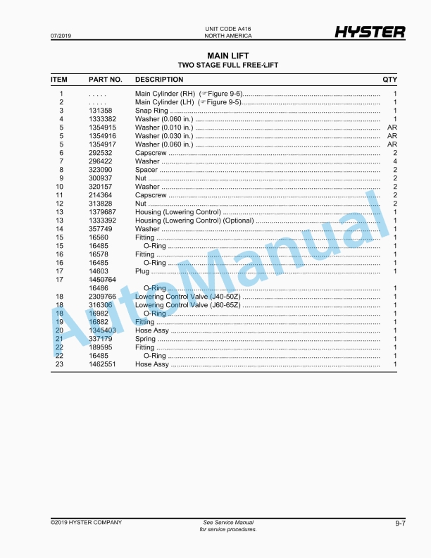 Hyster J40-65Z (A416) Parts Manual 4 Hyster J40-65Z (A416) Parts Manual - Image 4