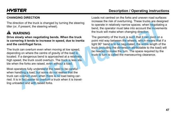 Alternative view of Hyster PC1.5, PCS1.5UT (A6W9) Operating Manual