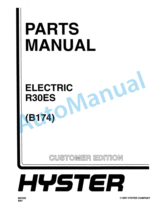 Hyster R30ES (B147) Electric Parts Manual 1 Hyster R30ES (B147) Electric Parts Manual
