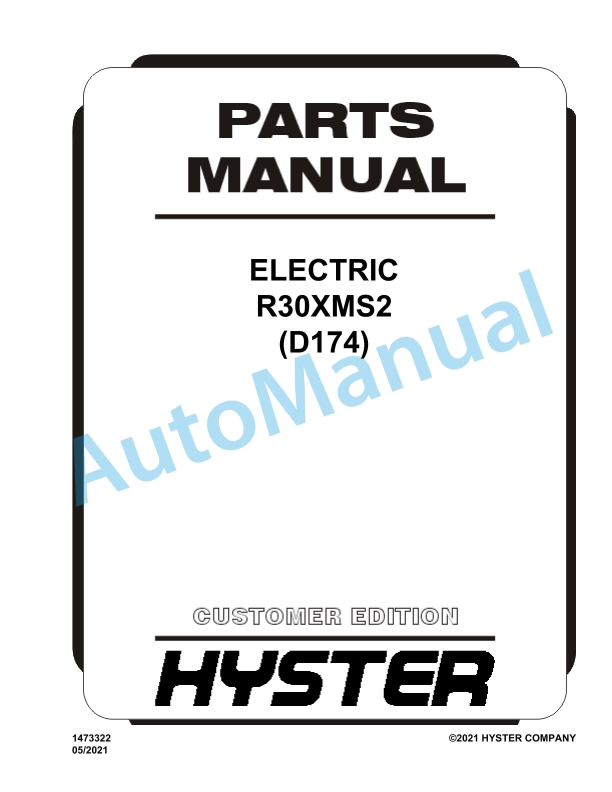 Hyster R30XMS2 (D174) Electric Parts Manual 1 Hyster R30XMS2 (D174) Electric Parts Manual